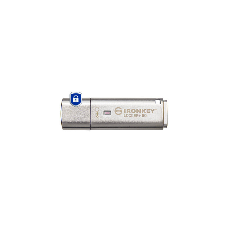 Kingston Technology IronKey Locker+ 50 USB flash drive 64 GB USB Type-A 3.2 Gen 1 (3.1 Gen 1) Silver