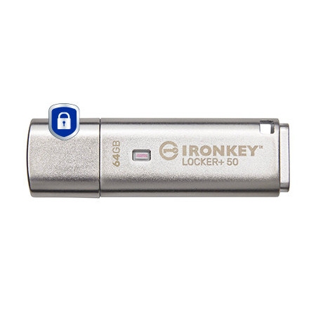 Kingston Technology IronKey Locker+ 50 USB flash drive 64 GB USB Type-A 3.2 Gen 1 (3.1 Gen 1) Silver